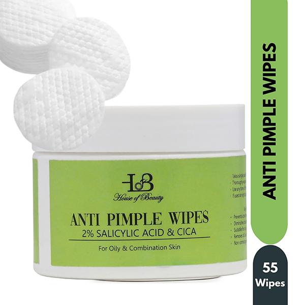 Netmeds | House of Beauty ANTI PIMPLE WIPES with 2% SALICYLIC ACID & CICA (55 PADS) 55's