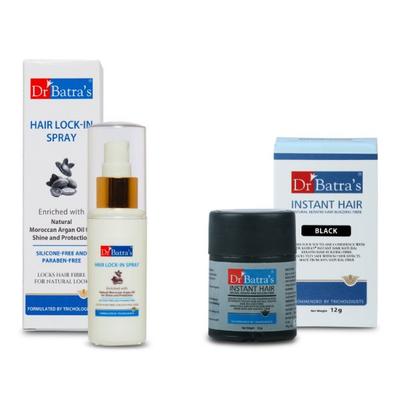 Dr Batra's Hair Lock-In Spray 50 ml+ Instant Hair Natural Keratin Hair Building Fibre - Black 17 gm (N) - Hair Treatment