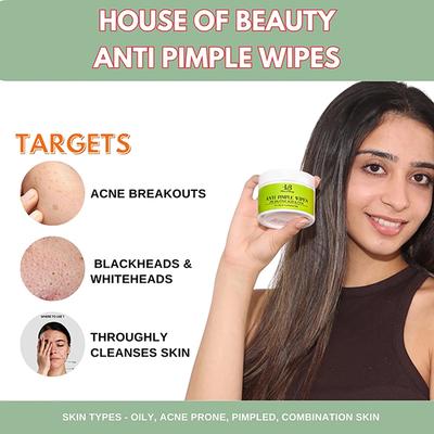 House of Beauty ANTI PIMPLE WIPES with 2% SALICYLIC ACID & CICA (55 PADS) 55's - Facial Wipes & Tissues