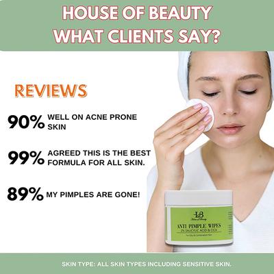 House of Beauty ANTI PIMPLE WIPES with 2% SALICYLIC ACID & CICA (55 PADS) 55's - Facial Wipes & Tissues