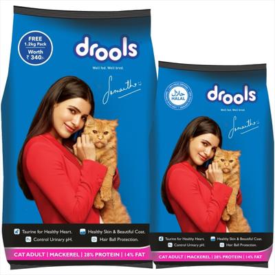 Drools Adult Dry Cat Food, Mackerel, 3 kg + 1.2 kg Free - SAM 4200 gm - Petfood