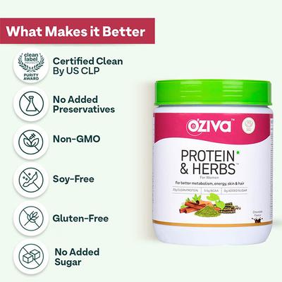 Oziva Protein & Herbs Powder for Women - Chocolate 1000gm - General Health