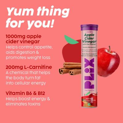 Plix L-Carnitine Apple Cider Vinegar Effervescent Tablet - Apple Burst (Pack of 4 x 15's) 1's - General Health