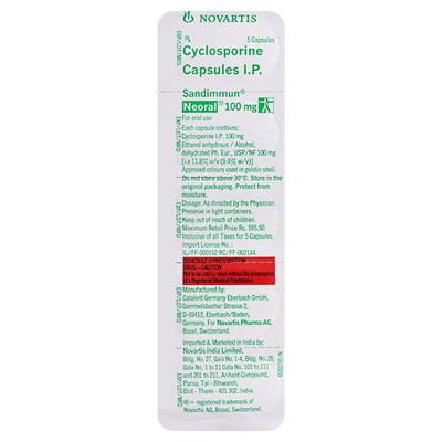 Sandimmun Neoral 100mg Capsule 5'S - Auto Immune Disease-Imm