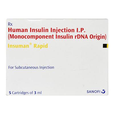 Insuman Rapid 100IU Cartridge 1X3ml - Diabetes-Ins