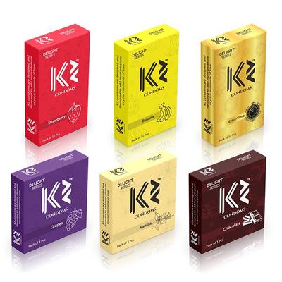 K2 Condoms Combo (Strawberry, Banana, Extra Time without Flavor - Pack of 3 x 10's Each) + (Grapes, Vanilla, Chocolate - Pack of 3 x 3's Each) - Plain/Flavoured Condoms