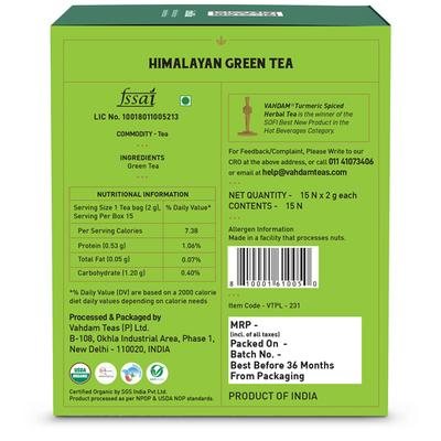 Vahdam Himalayan Green Tea Bags 15's - Teas