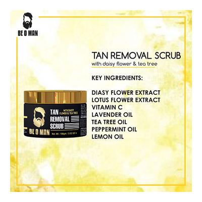 Be O Man Tan Removal Face Scrub - White Daisy Flower & Tea Tree 100 gm - Face Scrubs