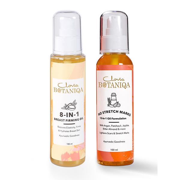 Netmeds | Clovia Botaniqa 8-IN-1 Breast Firming Oil & No Stretch Marks Oil 13-IN-1 Formulation 200 ml