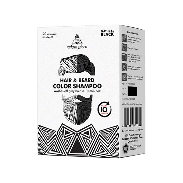 Netmeds | Urban Gabru Hair and Beard Color Shampoo - Natural Black - Ammonia Free and Enriched with Vitamin C - include free Gloves 90 ml