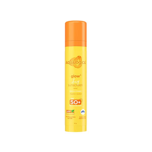 Netmeds | Aqualogica Glow Plus Dewy Sunscreen Papaya & Vitamin C SPF 50+ PA++++ UVA / UVB 50gm