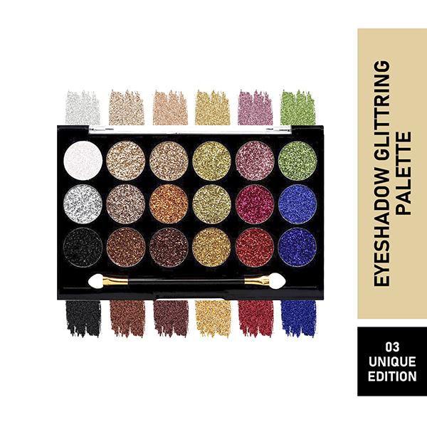 Netmeds | Matt Look Glitterz N Highlight 18 Colour Glittering Palette, 03 Unique Edition 18gm