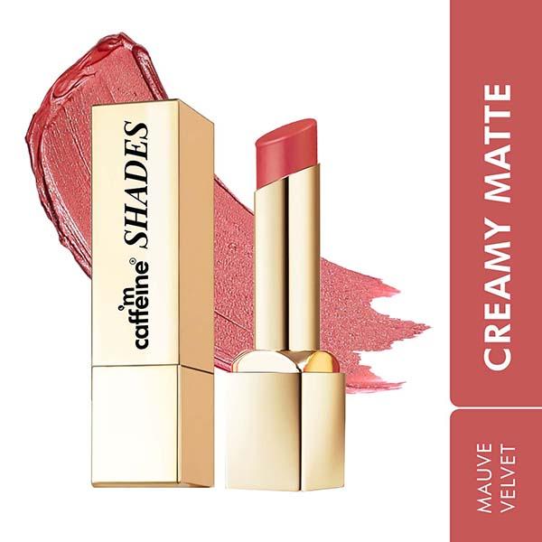 Netmeds | mCaffeine Shades Creamy Matte Kiss Bullet Lipstick - Moisturizing, Lightweight - Mauve Velvet 3.5 gm