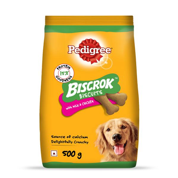 Netmeds | Pedigree Biscrok Biscuits - Milk & Chicken Flavour 500 gm