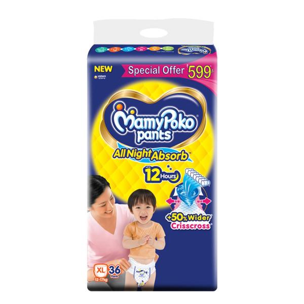 Netmeds | MamyPoko All Night Absorb Diapers Pants (XL) 36's