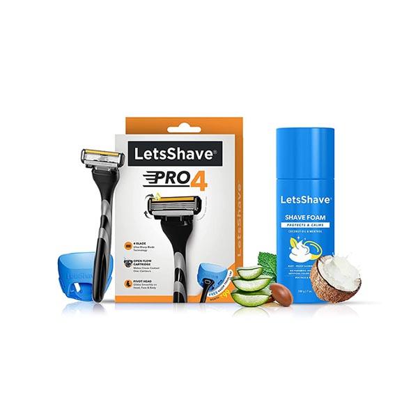 Netmeds | LetsShave Pro 4 Razor + Shaving Foam 200 gm + Razor Cap - Men