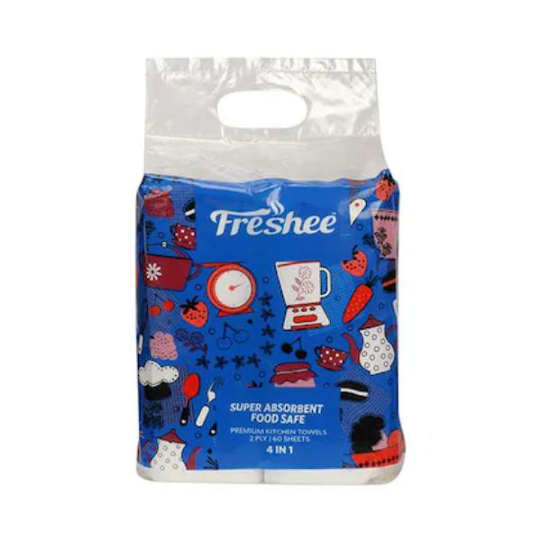 Netmeds | Freshee 4 in 1 Super Absorbent Food Safe 2 Ply Premium Kitchen Towels 60's