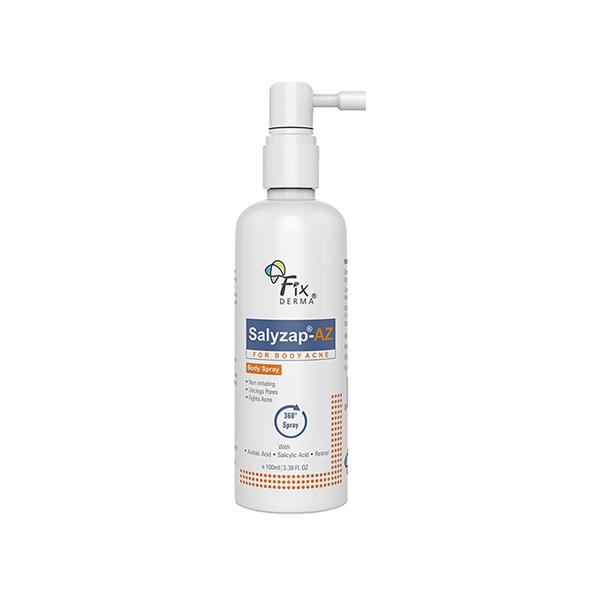 Netmeds | Fixderma 2% Salicylic Acid + 2% Azelaic Acid Salyzap AZ Acne Body Spray For Back & Upper Arms 100ml