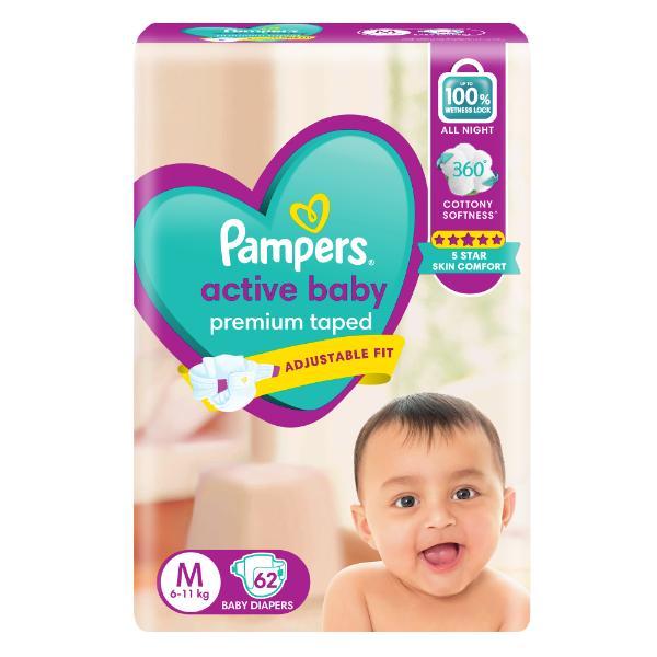 Netmeds | Pampers Active Baby Diapers (M) 62's