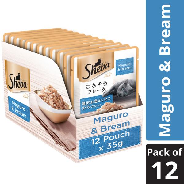 Netmeds | Sheba Feast of Flakes for Cats - Sheba Fish Mix Maguro & Bream (Pack of 35 gm x 12) 1's