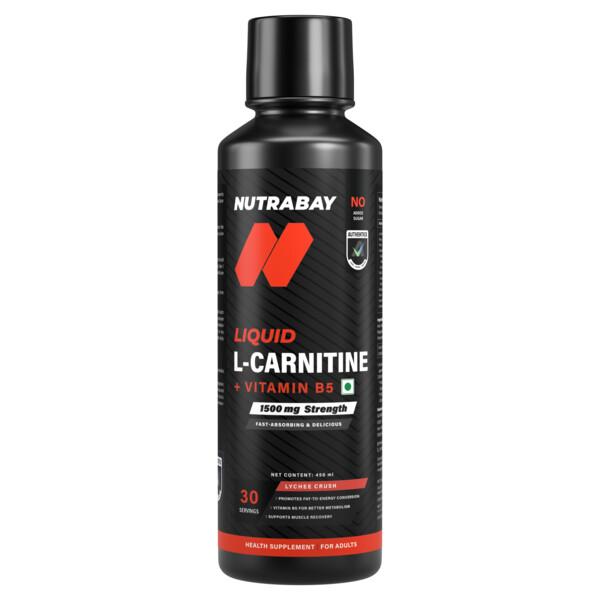 Netmeds | Nutrabay L Carnitine +Vitamin B5 Liquid - Lychee Crush 450 ml