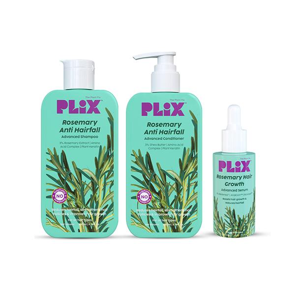 Netmeds | PLIX Rosemary Anti Hairfall Regime Combo of 3% Redensyl Serum, Advanced Shampoo & Conditioner 450 ml
