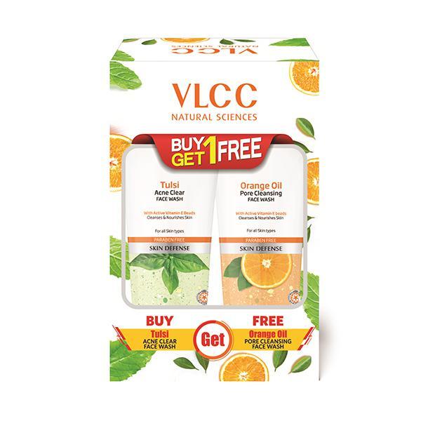 Netmeds | VLCC Tulsi Acne Clear Face Wash and Orange Oil Pore Cleansing Face Wash 150ml each 2's