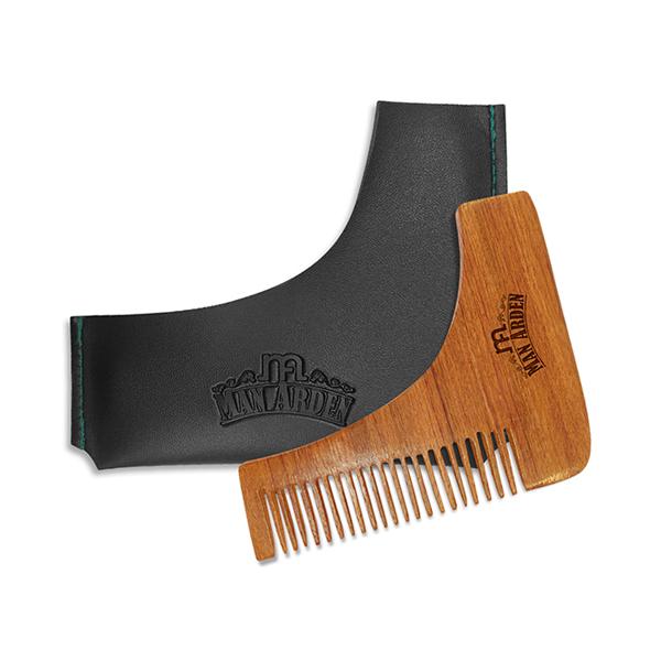 Netmeds | Man Arden Neem Wooden L Shaped Beard Comb with Rich Leather Pouch 1's
