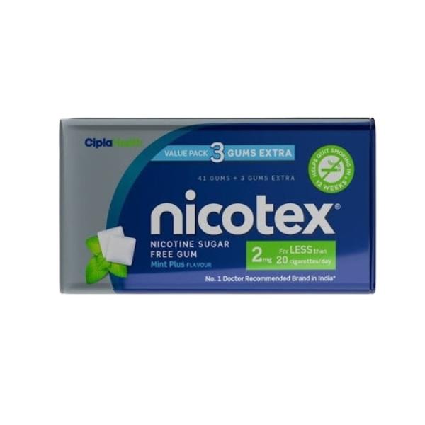 Netmeds | Nicotex 2 mg Sugar Free Chew Gum - Mint Plus Flavour 44's