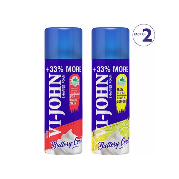 Netmeds | Vi-John Shaving Foam - Zesty Breeze Lime & Lemon 400gm + Shaving Foam for Hard Skin 400ml 1's
