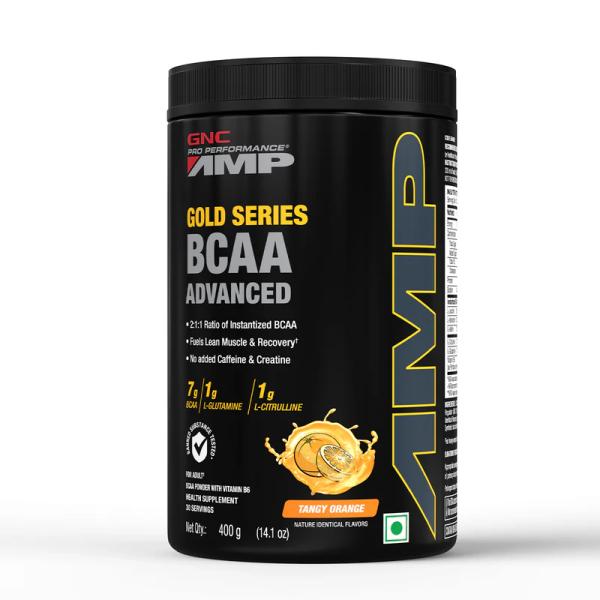 Netmeds | GNC AMP Gold Series BCAA Advanced Powder with Vitamin B6 - Orange Flavour 400 gm