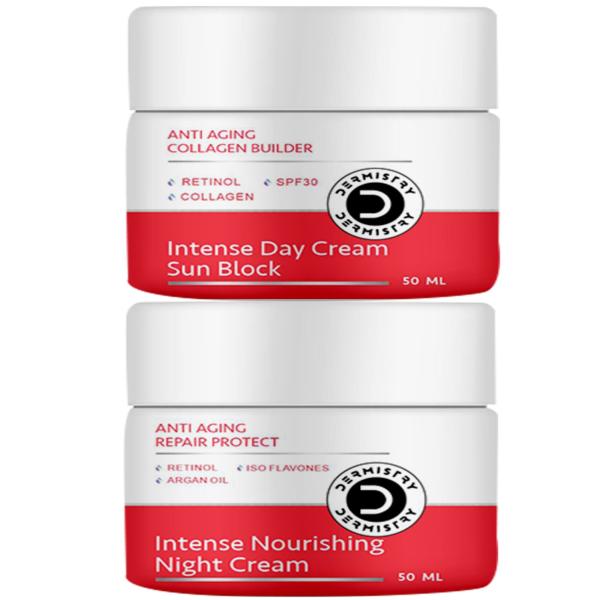 Netmeds | Dermistry Anti Aging Retinol Collagen SPF 30 Intense Day Cream 50 ml + Anti Aging Repair Protect Intense Nourishing Night Cream 50 ml