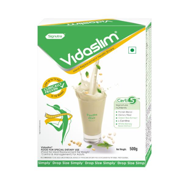 Netmeds | Vidaslim Meal Replacement Protein Health Shake Powder - Vanilla Elixir (Refill Pack) 500 g