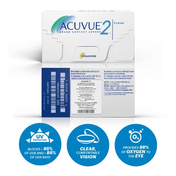 Netmeds | Acuvue 2 Two Week Reusable Contact Lenses - (-0.75 Power) Pack of 6's