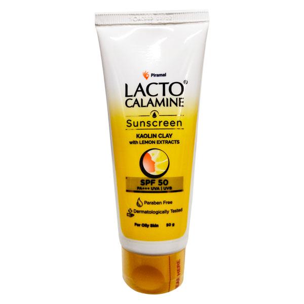 Netmeds | Lacto Calamine Sunscreen Kaolin Clay with Lemon Extracts SPF 50 PA+++ UVA/UVB for Oily Skin 50gm