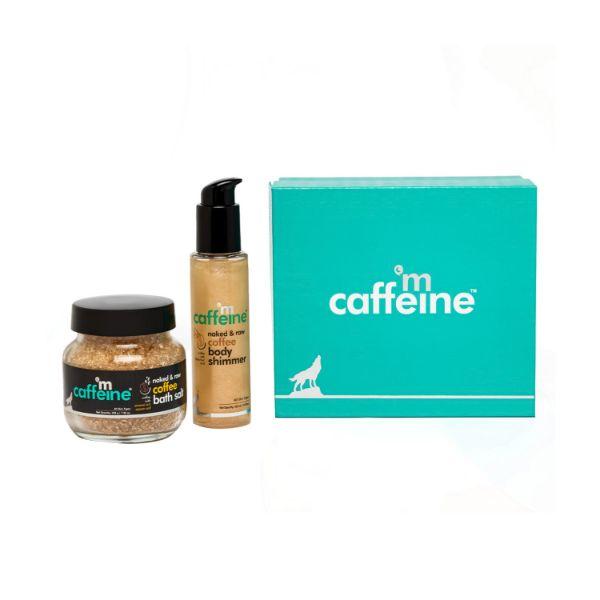 Netmeds | mCaffeine Coffee Shower to Shine Body Gift Kit Stress Relieving Epsom Bath Salt & Body Shimmer 305 ml