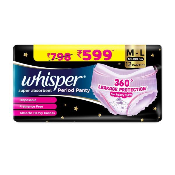 Netmeds | Whisper Super Absorbent Period Panty (M-L)(60-100 cm) 12's