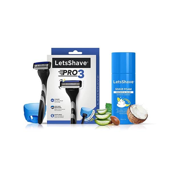 Netmeds | LetsShave Pro 3 Razor + Shaving Foam 200 gm + Razor Cap - Men