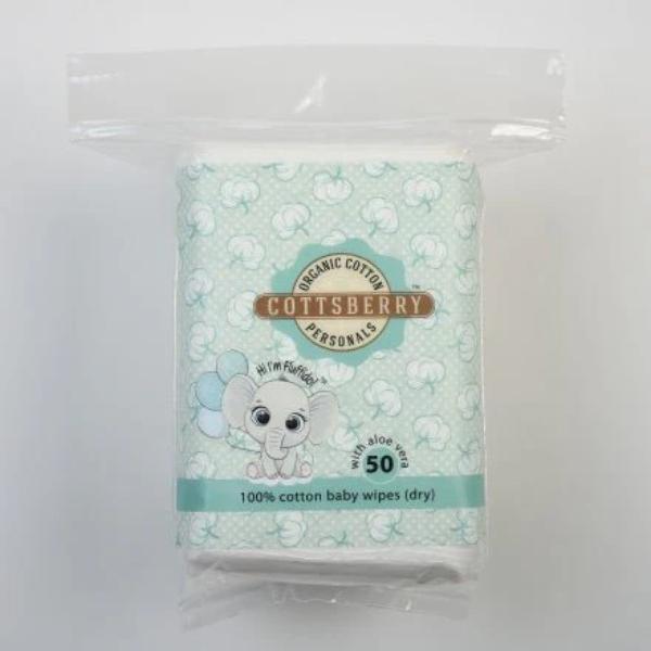 Netmeds | Cottsberry Organic Cotton Large Baby Wipes (Dry) with Aloevera 50's