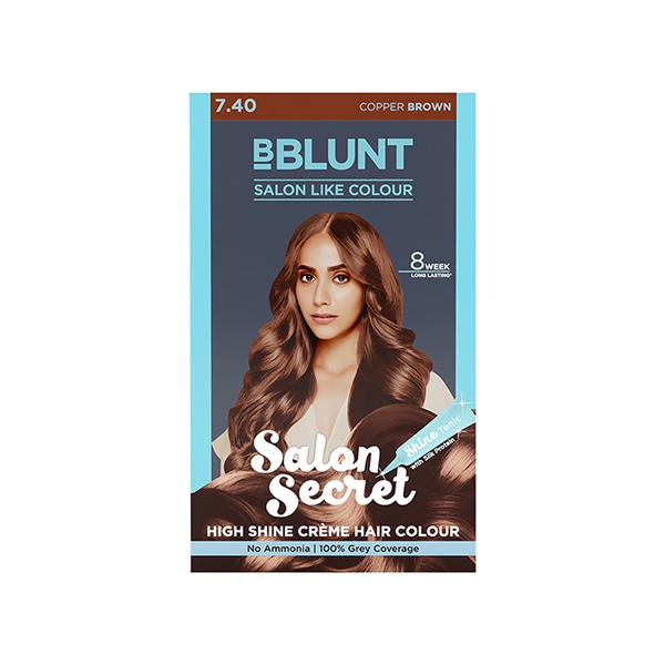 Netmeds | Bblunt Salon Secret High Shine Creme Hair Colour - Copper Brown - 50 G + 50Ml + 8Ml 100 Percent Grey Coverage 1's