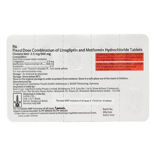 Netmeds | Ondero Met 2.5/500mg Tablet 10'S