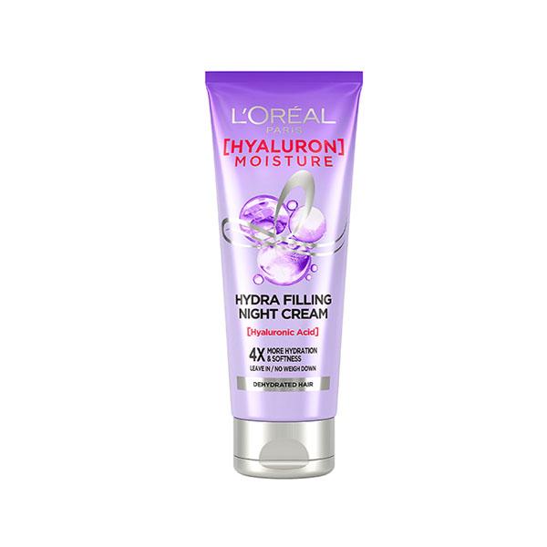 Netmeds | L'Oreal Paris Hyaluron Moisture Hydra Filling Night Cream 4X More Hydration & Softness Leave In/No Weight Down Dehydrated Hair 180 Ml