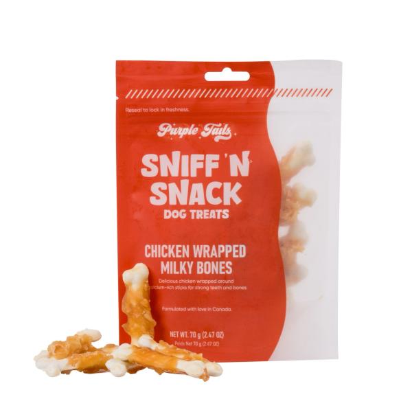 Netmeds | Purple Tails Sniff N Snack Dog Treats Chicken Wrapped Milky Bones 70 g