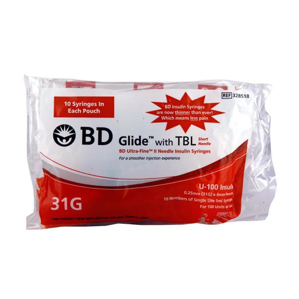 Netmeds | BD Glide Ultra Fine Needle Insulin Syringe (U-100) (31 G x 6 mm) 10's