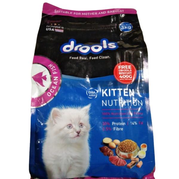 Netmeds | Drools Kitten Nutrition Pet Food For Cats - Ocean Fish 3 kg (With Free Drools Biscuit 400 gm With This Pack)