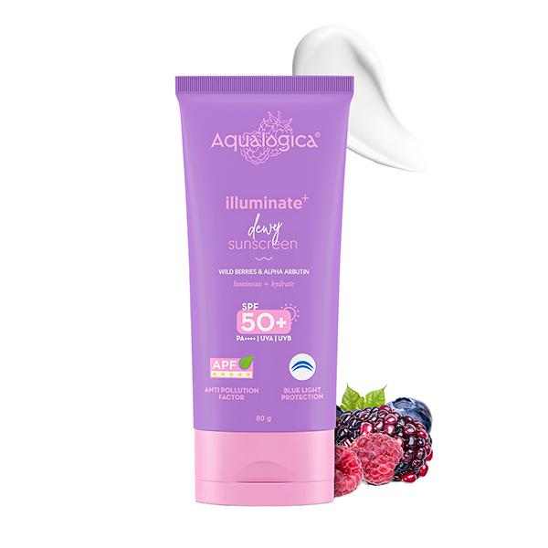 Netmeds | Aqualogica Illuminate+ Dewy Lightweight Sunscreen Gel SPF 50+ PA++++ for Luminous & Hydrated Skin (80 g)