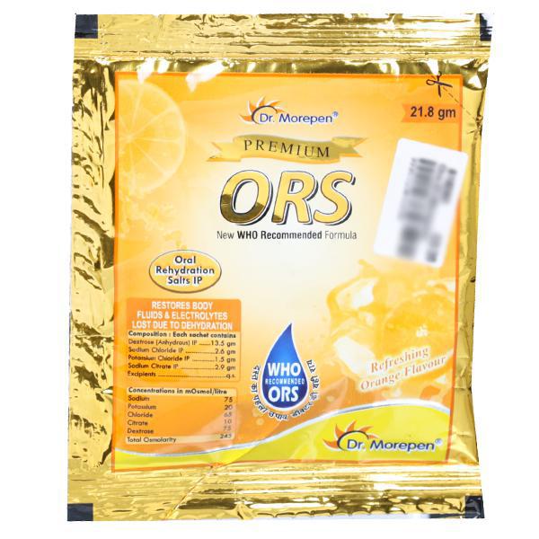 Netmeds | Dr.Morepen Premium ORS Powder - Refreshing Orange 21.8 g
