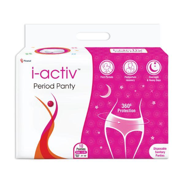 Netmeds | I-active Disposable Sanitary Period Panty (Size 31 inch - 48 inch) 10's