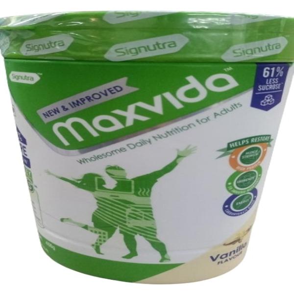 Netmeds | Maxvida Wholesome Daily Nutrition For Adults Jar Gluten Free - Vanilla Flavour 400 g