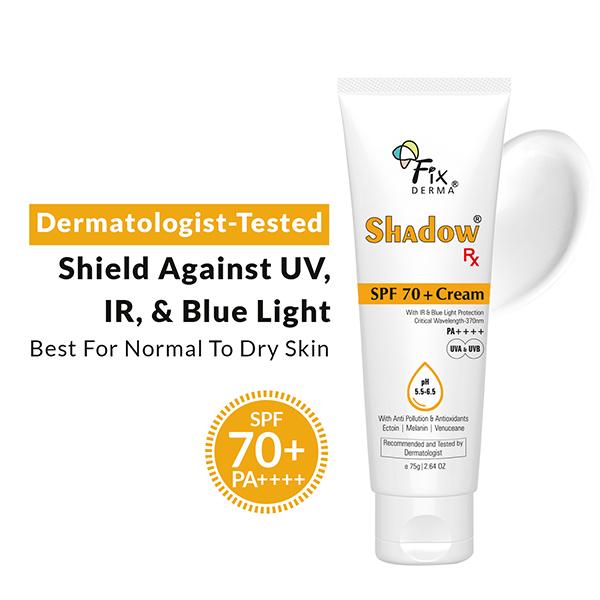 Netmeds | Fixderma Shadow RX Sunscreen SPF 70+ Cream Sunscreen for Dry Skin 75 gm